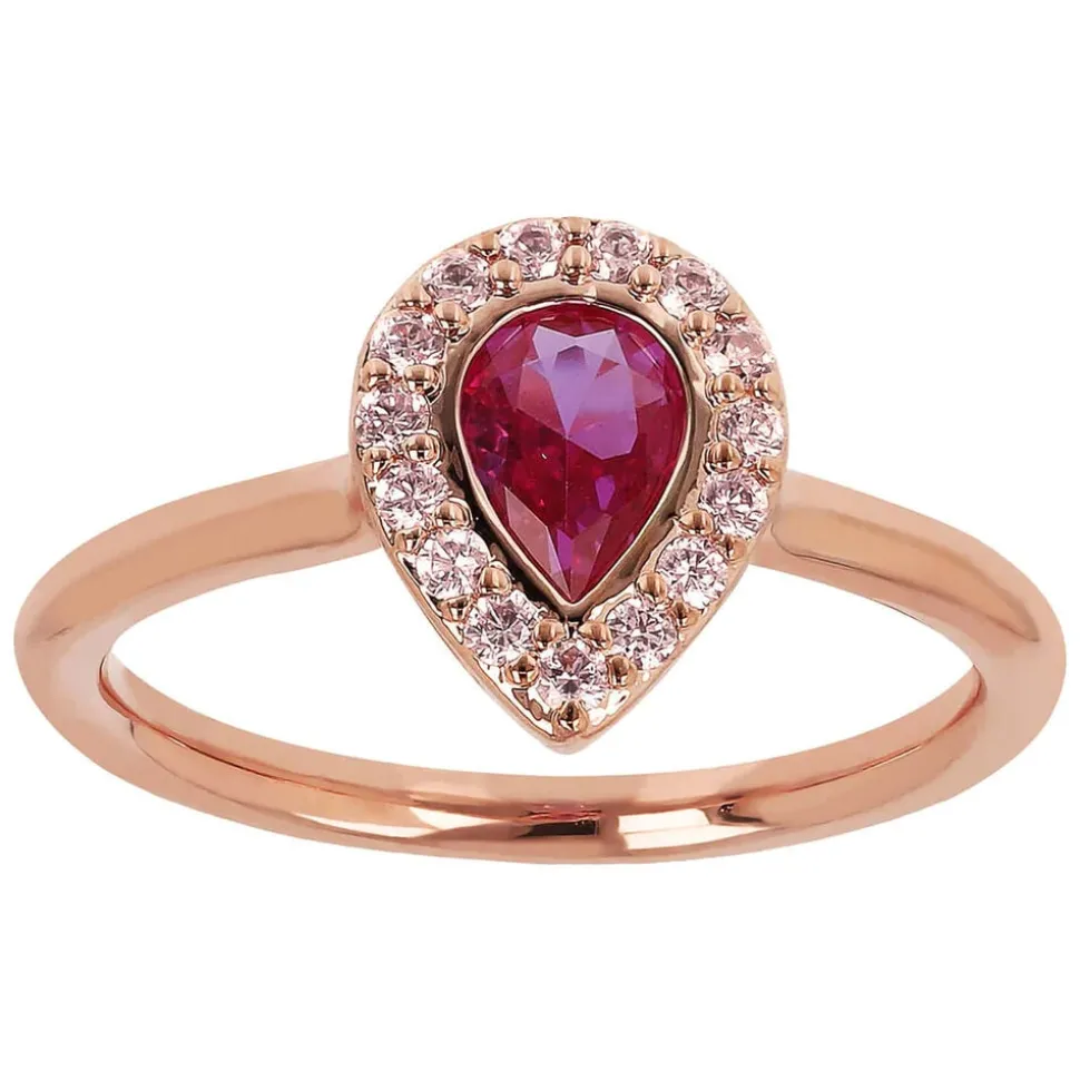 Bronzallure 18ct Rose Gold Plated Pink Drop Cubic Zirconia Ring (Size L-M)