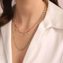 Bronzallure 18ct Rose Gold Plated Stars And Black Spinel Spheres Double Strand Necklace