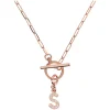 Bronzallure Mini Paper Link With Latter S Pave And T-Bar Necklace