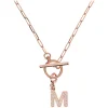 Bronzallure Mini Paper Link With Latter M Pave And T-Bar Necklace