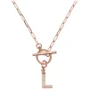 Bronzallure Mini Paper Link With Latter L Pave And T-Bar Necklace
