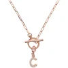Bronzallure Mini Paper Link With Latter C Pave And T-Bar Necklace