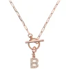 Bronzallure Mini Paper Link With Latter B Pave And T-Bar Necklace