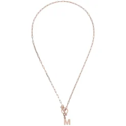 Bronzallure Mini Paper Link With Latter M Pave And T-Bar Necklace