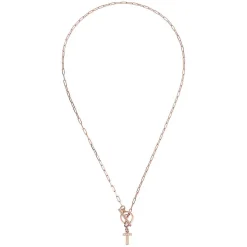 Bronzallure Mini Paper Link With Latter T Pave And T-Bar Necklace