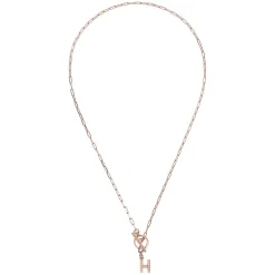 Bronzallure Mini Paper Link With Latter H Pave And T-Bar Necklace