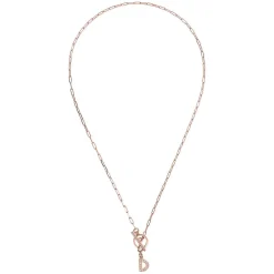 Bronzallure Mini Paper Link With Latter D Pave And T-Bar Necklace