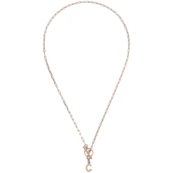 Bronzallure Mini Paper Link With Latter C Pave And T-Bar Necklace