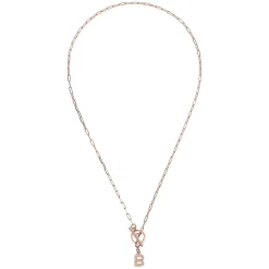 Bronzallure Mini Paper Link With Latter B Pave And T-Bar Necklace