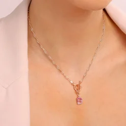 Bronzallure Mini Paper Link With Latter B Pave And T-Bar Necklace