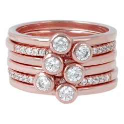 Bronzallure Purezza 18ct Rose Gold-plated Cubic Zirconia Set of 6 Stacking Rings