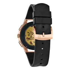 Bulova Curv 44mm Quartz Rose Gold Pvd Black Rubber Strap Watch