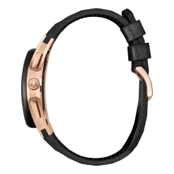 Bulova Curv 44mm Quartz Rose Gold Pvd Black Rubber Strap Watch