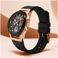 Bulova Curv 44mm Quartz Rose Gold Pvd Black Rubber Strap Watch