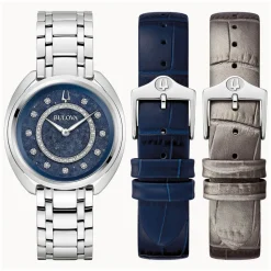 Bulova Duality 34mm Blue Diamond Dot Dial Strap Box Set Watch