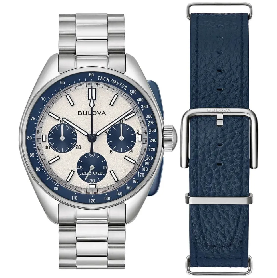 Bulova Heritage Lunar Pilot 43.5mm Chronograph White & Blue Dial Bracelet Watch