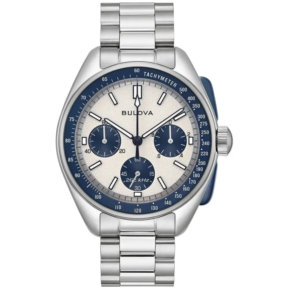 Bulova Heritage Lunar Pilot 43.5mm Chronograph White & Blue Dial Bracelet Watch