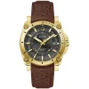 Bulova Icon 40mm Black Dial Gold Tone Case Brown Leather Strap Watch