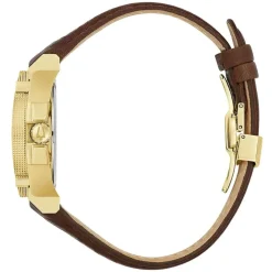 Bulova Icon 40mm Black Dial Gold Tone Case Brown Leather Strap Watch
