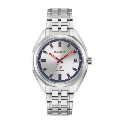 Bulova Jet Star Limited Edition 40mm Silver Dial Steel Bracelet & Blue Leather Strap Watch
