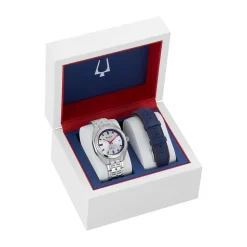 Bulova Jet Star Limited Edition 40mm Silver Dial Steel Bracelet & Blue Leather Strap Watch