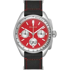Bulova Lunar Pilot Chronograph Blood Moon 44mm Red Dial Steel Bracelet Watch