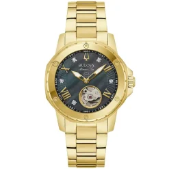 Bulova Marine Star 37mm MOP Dial Gold Toned Steel Bracelet Watch