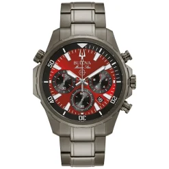 Bulova Marine Star 43mm Red Dial Grey Bracelet Watch