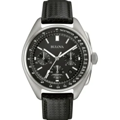 Bulova Moonwatch 45mm Black Dial Steel Case Black Strap Watch