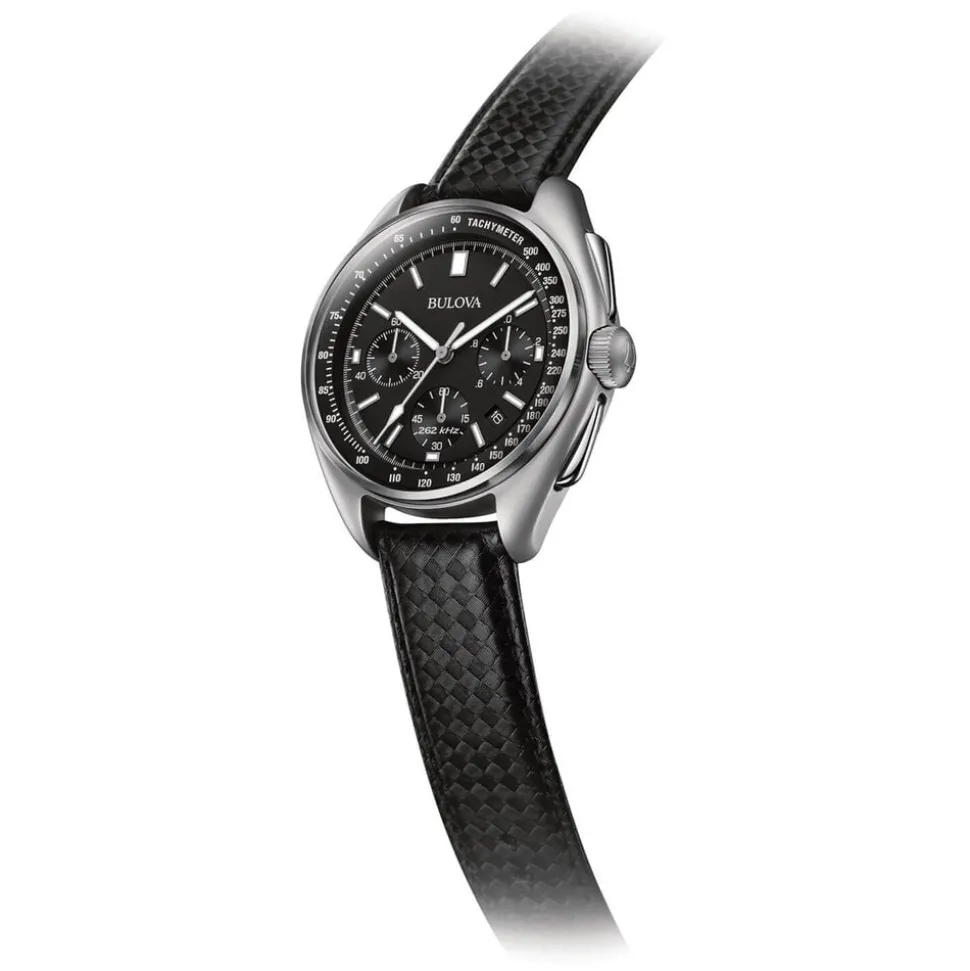Bulova Moonwatch 45mm Black Dial Steel Case Black Strap Watch