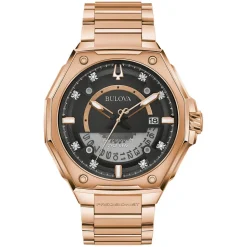 Bulova Precisionist X 44.7 x 58.5mm Diamond Dot Black Dial Rose Gold Bracelet Watch