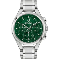 Bulova Proprietary Curv 44mm Green Chrono Dial Steel Case Watch