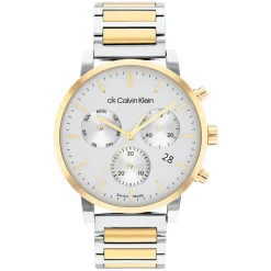 Calvin Klein Architectural 42mm White Dial Steel & Yellow Gold Bracelet Watch