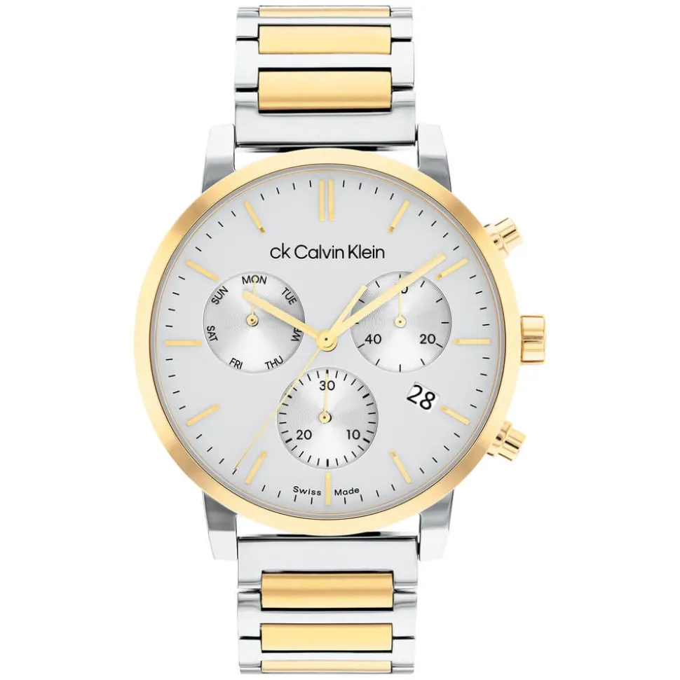 Calvin Klein Architectural 42mm White Dial Steel & Yellow Gold Bracelet Watch