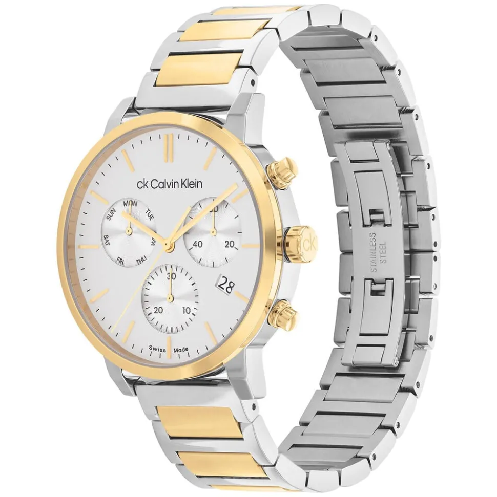 Calvin Klein Architectural 42mm White Dial Steel & Yellow Gold Bracelet Watch