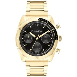 Calvin Klein CK Flex 42mm Black Dial Gold Plated Steel Bracelet Watch