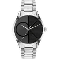 Calvin Klein Iconic 40mm Black Monogramed Dial Steel Bracelet Watch