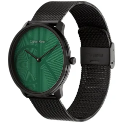 Calvin Klein Iconic 40mm Green Dial Black IP Case Mesh Bracelet Watch