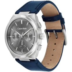 Calvin Klein 44mm Grey Dial Blue Leather Strap Watch