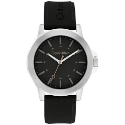 Calvin Klein Reset 42mm Black Dial Steel Case Black Rubber Strap Watch