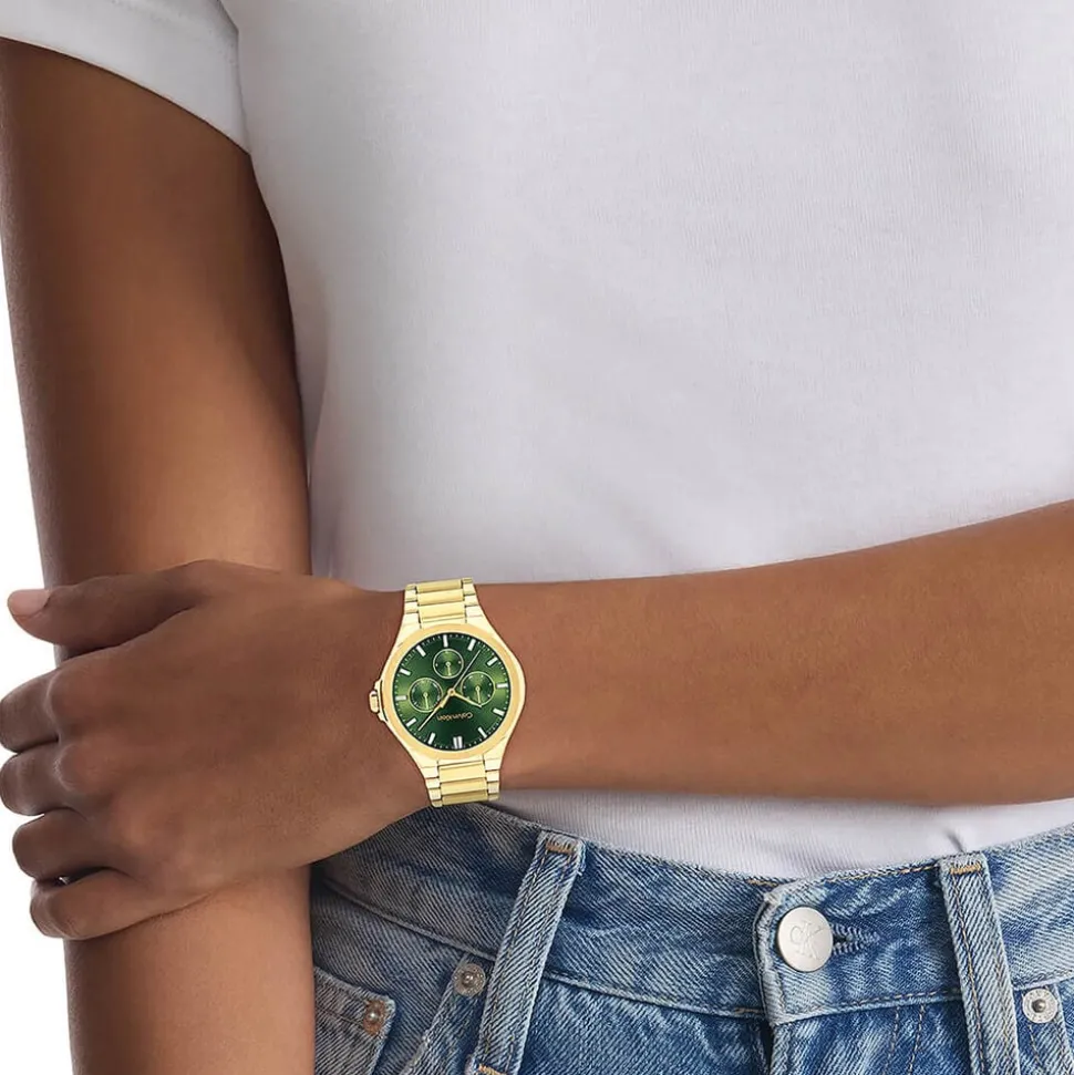 Calvin Klein Vibrancy 38mm Green Dial Gold Plated Steel Bracelet Watch