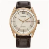 Citizen Eco Drive Champagne Dial Rose Case Brown Leather Strap Watch