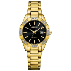 Citizen Eco Drive Octavia 28mm Black Dial Yellow Gold Case Watch
