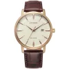 Citizen Eco Drive Rose Case Cream Dial Brown Leather Strap Date Feature Batons Watch
