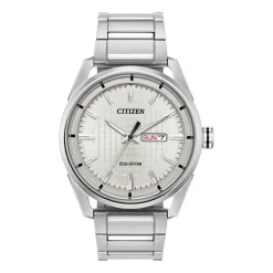 Citizen Eco Drive Silver Dial Stainless Steel Bracelet 42mm Mens Watch