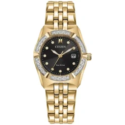 Citizen Eco-Drive Corso 28mm Black Dial Diamond Bezel Gold-Toned Steel Bracelet