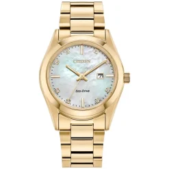 Citizen Eco-Drive Diamond 33mm MOP Dial Gold Toned Steel Bracelet Watch