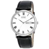 Citizen Eco-Drive 36mm White Dial Black Leather Strap Watch