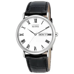 Citizen Eco-Drive 36mm White Dial Black Leather Strap Watch