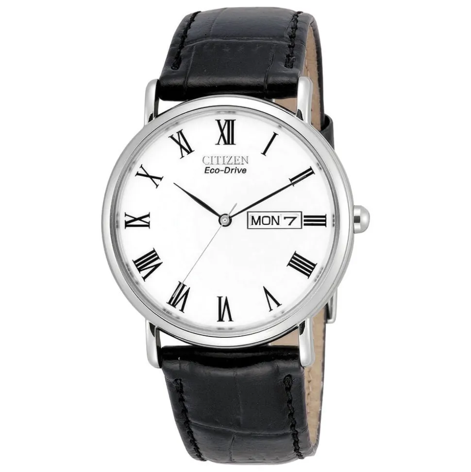 Citizen Eco-Drive 36mm White Dial Black Leather Strap Watch